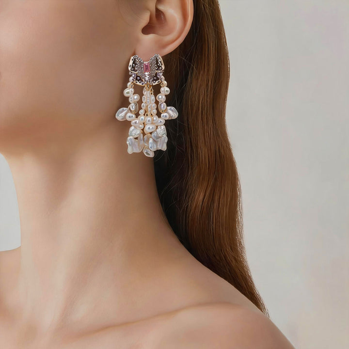 Roselle Pearl Cascade Earrings