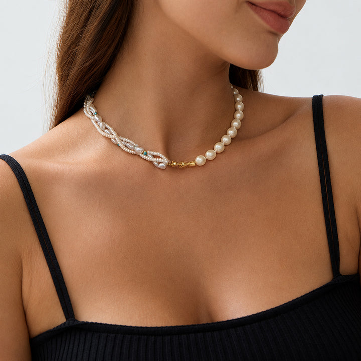 Aqua Pearl Asymmetric Layered Necklace