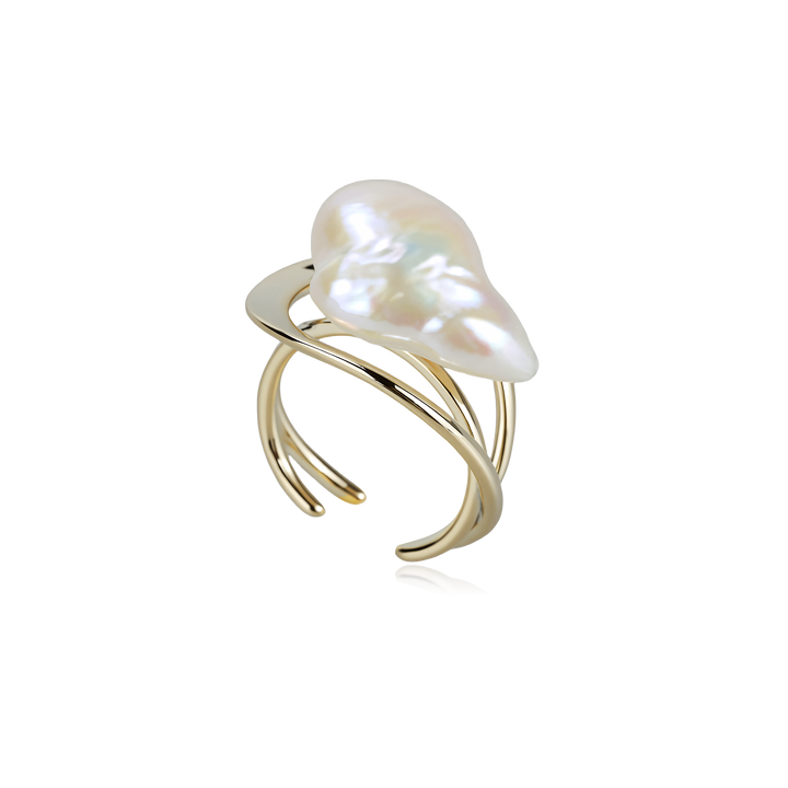 Golden Flow Pearl Statement Ring